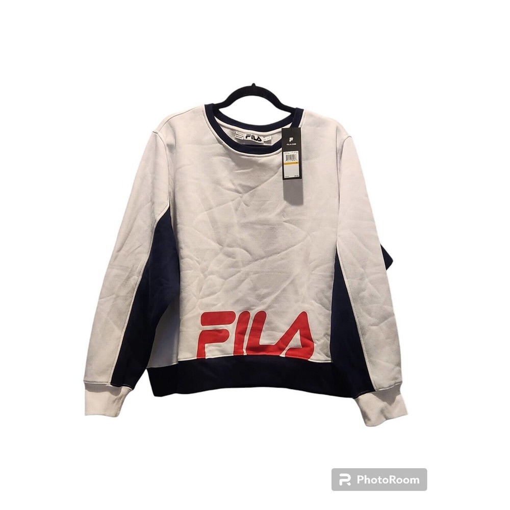 Fila Women's Plus Logo Graphic Colorbock Sweatshirt White Navy